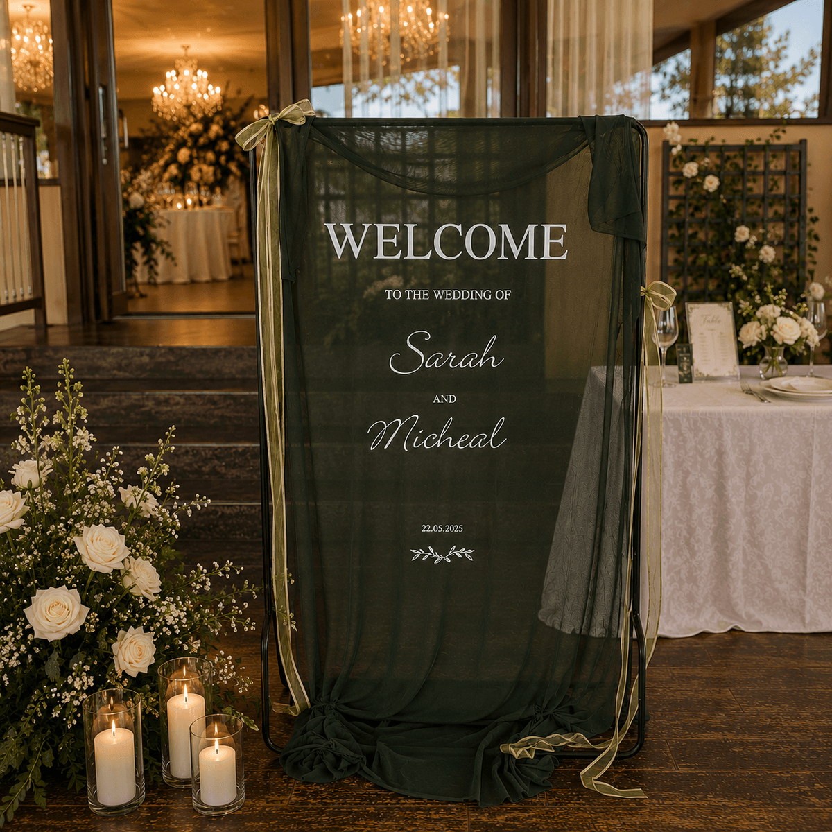 Acrylic welcome sign with florals reading 'It's a forever kind of thing'
